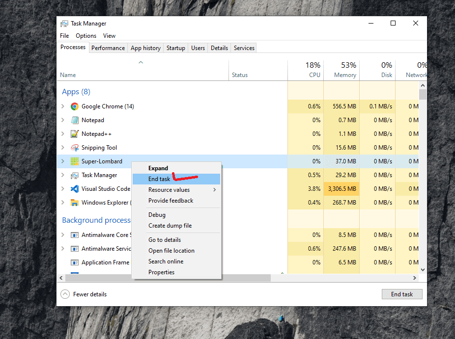 Task Manager-р Super-Lombard процессыг End task хийх алхам
